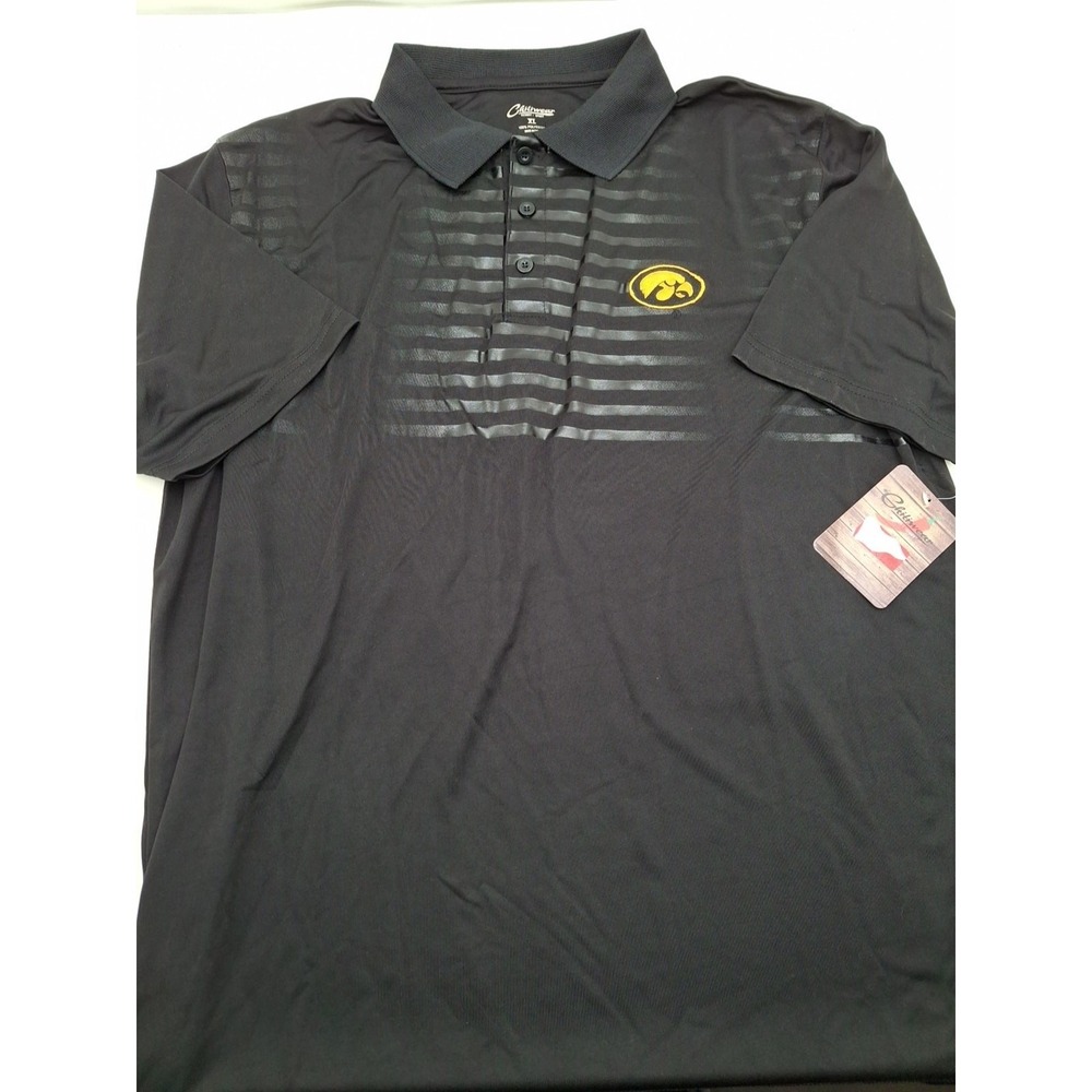 Iowa Hawkeyes Chiliwear Black Diversion Short Sleeve Collared Polo, L, NWT